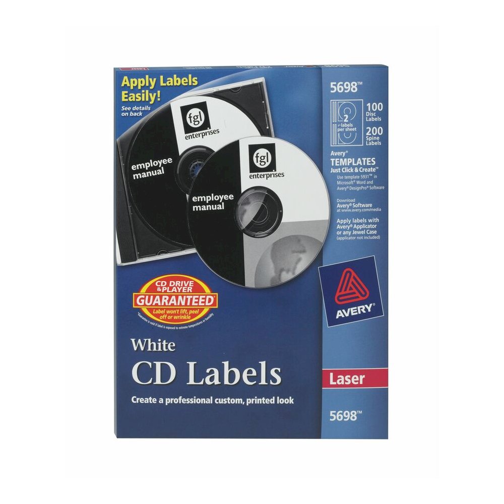 Avery&reg; Optical Disc Label - Permanent Adhesive - Laser - Matte - Matte White - Paper - 2 / Sheet - 50 Total Sheets - 100 Total Label(s) - 100 / Pack. Picture 2