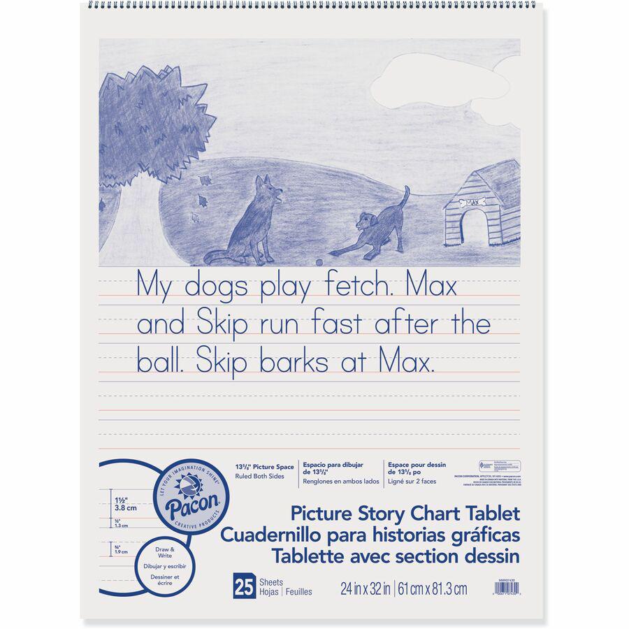 Pacon Ruled Picture Story Chart Tablet - 25 Sheets - Spiral Bound - Both Side Ruling Surface - Ruled - 1.50