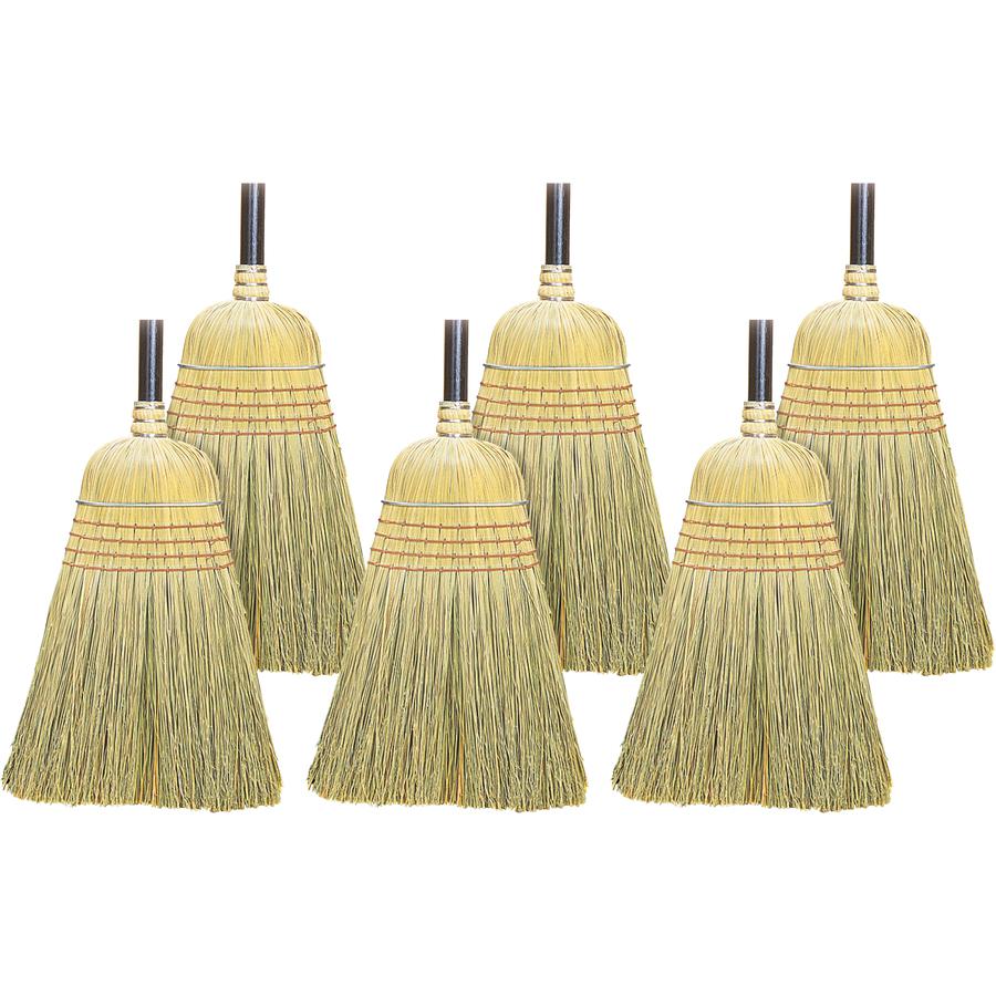 Genuine Joe Warehouse Broom - Corn Fiber Bristle - 38" Handle Length - Lacquered Wood Handle - Natural - 6 / Carton. Picture 2
