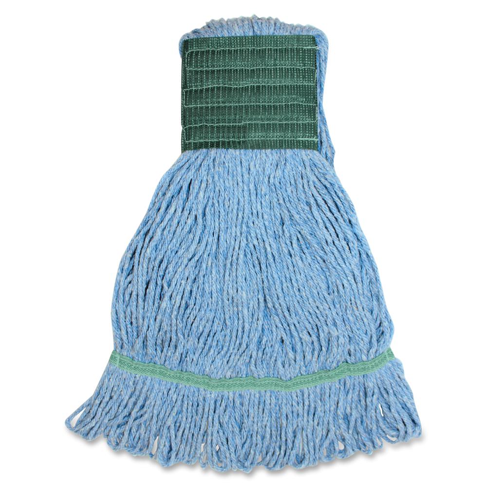Genuine Joe Synthetic Blend Medium Mophead - Medium - Looped Ends, Durable, Launderable, Headband - Rayon, Cotton, Rayon, Fiber - Blue - 16 oz - 1Each. Picture 2