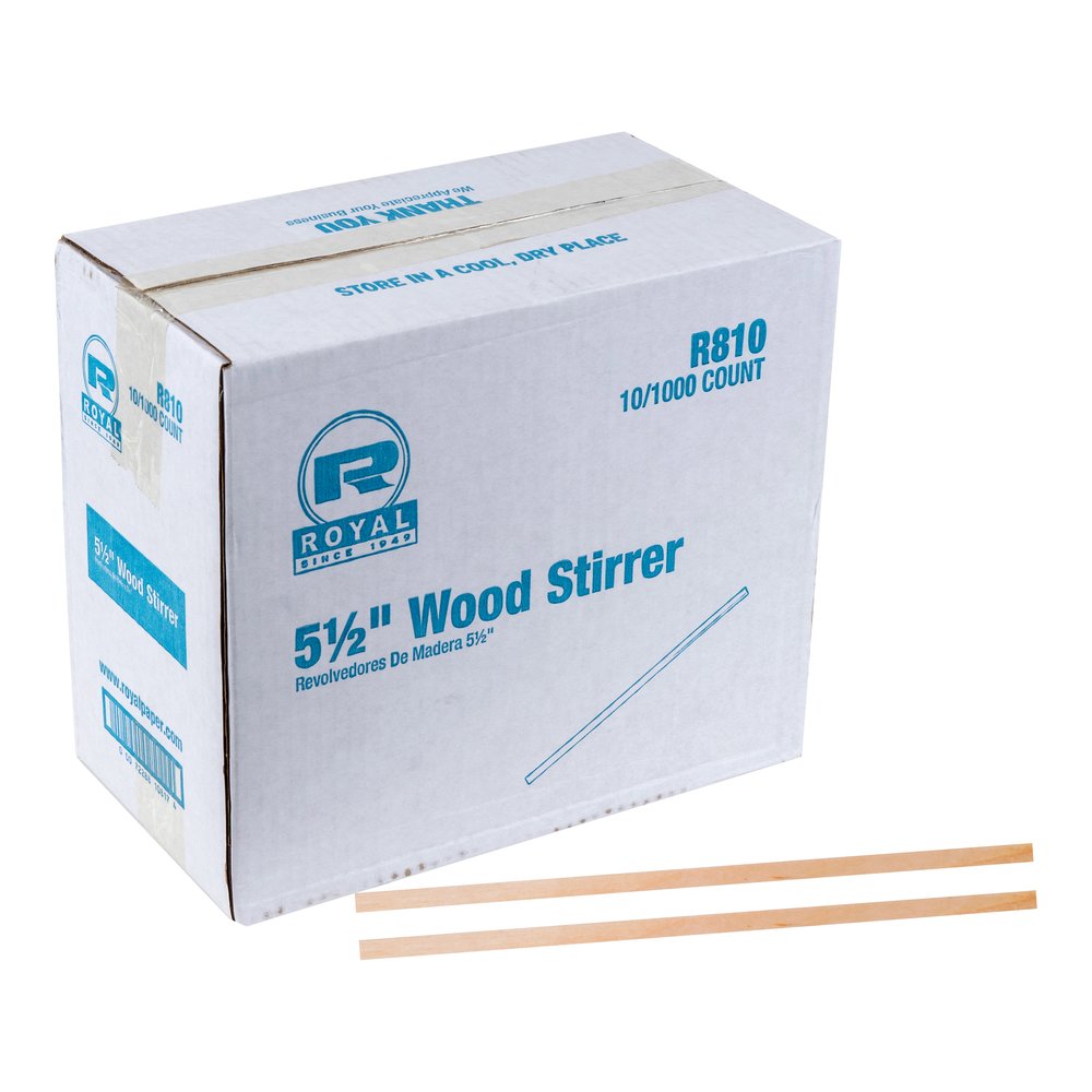 Royal Wood Coffee Stir Sticks - 5.5" Length - Birch Wood - Natural - 1000/Box - 10 / Carton. Picture 6