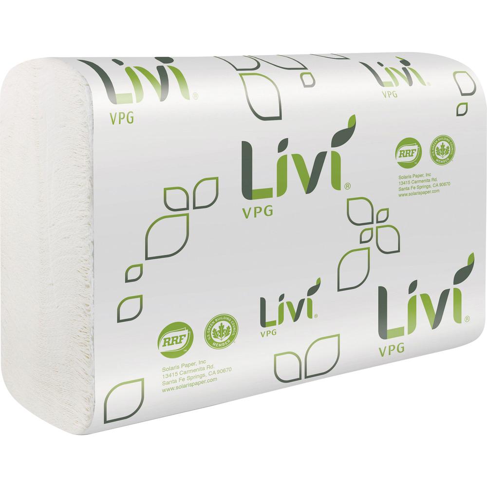 Livi VPG MultiFold Towel - 1 Ply - Multifold - 9.06" Width x 9.45" Length - White - Virgin Fiber, Paper - 250/Pack - 16 / Carton. Picture 3