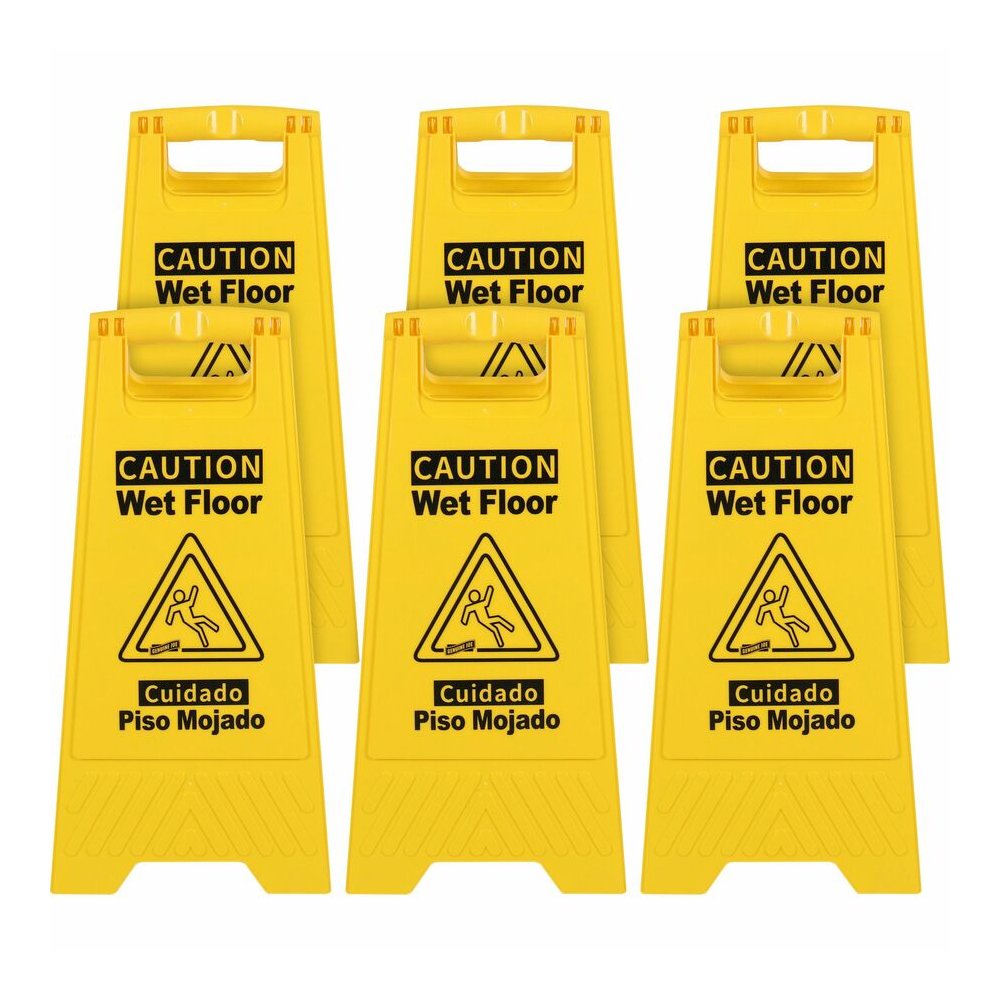 Genuine Joe Universal Graphic Wet Floor Sign - English, Spanish - Print/Message "Wet Floor" - Foldable - Yellow - 2 / Carton. Picture 9