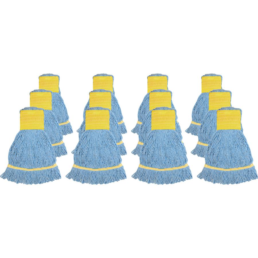 Genuine Joe Wide Band Small Mophead - Rayon, Cotton - Blue - 12 / Carton. Picture 3