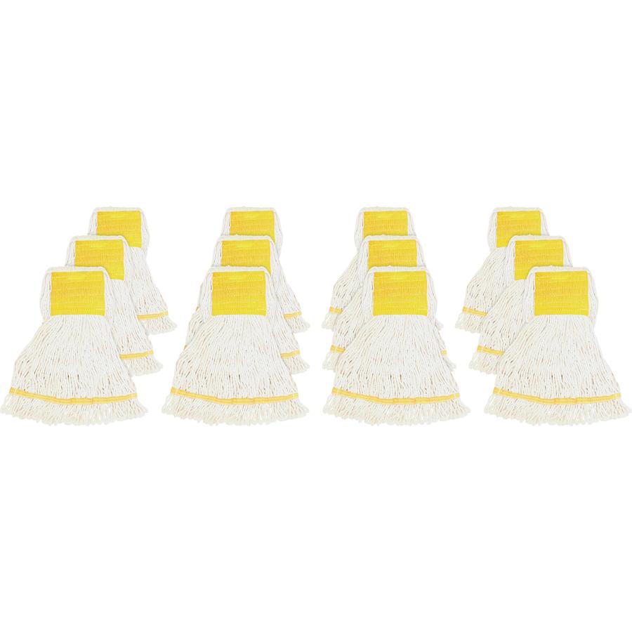 Genuine Joe Wide Band Small Mophead - Rayon, Cotton - White - 12 / Carton. Picture 3