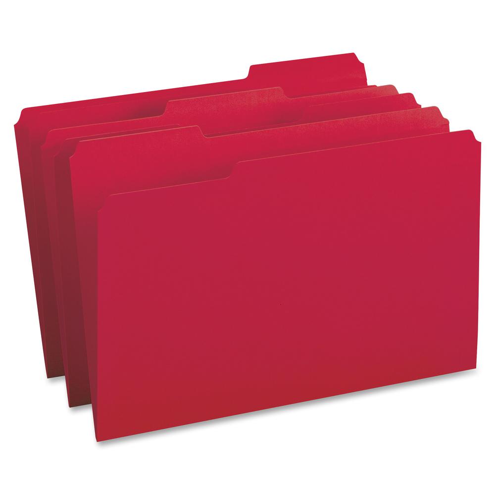Business Source 1/3 Tab Cut Legal Recycled Top Tab File Folder - 8 1/2" x 14" - Top Tab Location - Assorted Tab Position - 11 pt. - 1 Plys - Red - 10% Recycled - 100 / Box. Picture 2
