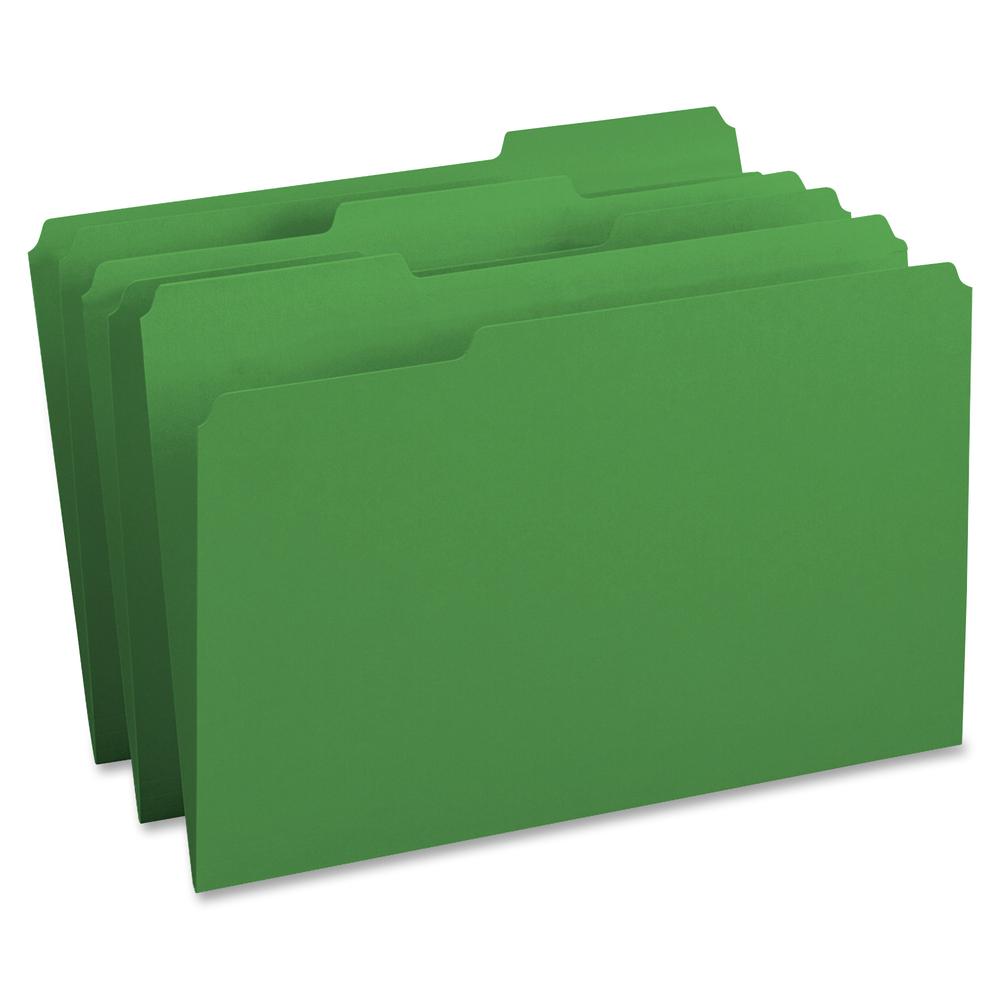 Business Source 1/3 Tab Cut Legal Recycled Top Tab File Folder - 8 1/2" x 14" - Top Tab Location - Assorted Tab Position - 11 pt. - 1 Plys - Green - 10% Recycled - 100 / Box. Picture 2