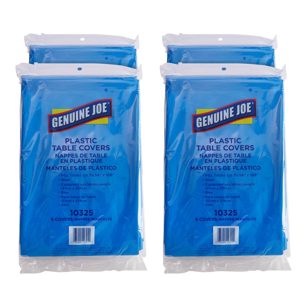 Genuine Joe Plastic Rectangular Table Covers - 108" Length x 54" Width - Plastic - Blue - 6/Pack - 4 / Carton. Picture 9