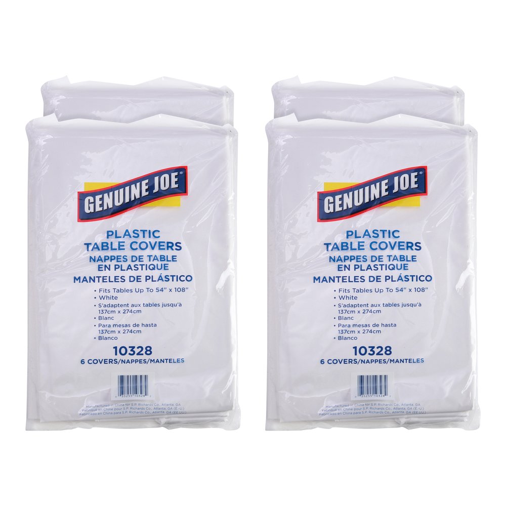 Genuine Joe Plastic Rectangular Table Covers - 108" Length x 54" Width - Plastic - White - 6/Pack - 4 / Carton. Picture 7