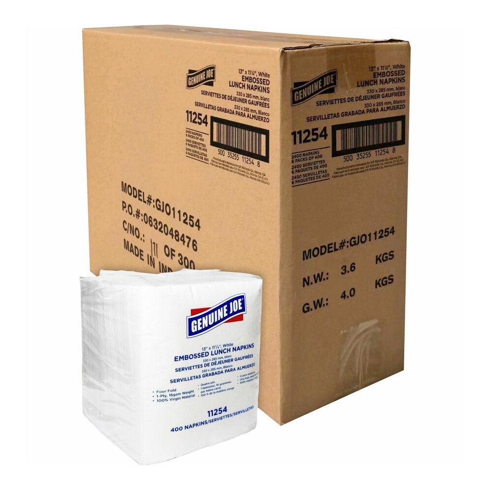 Genuine Joe Lunch Napkins - 1 Ply - Quarter-fold - 13" Width x 11.25" Length - White - 400/Pack - 6 / Carton. Picture 8