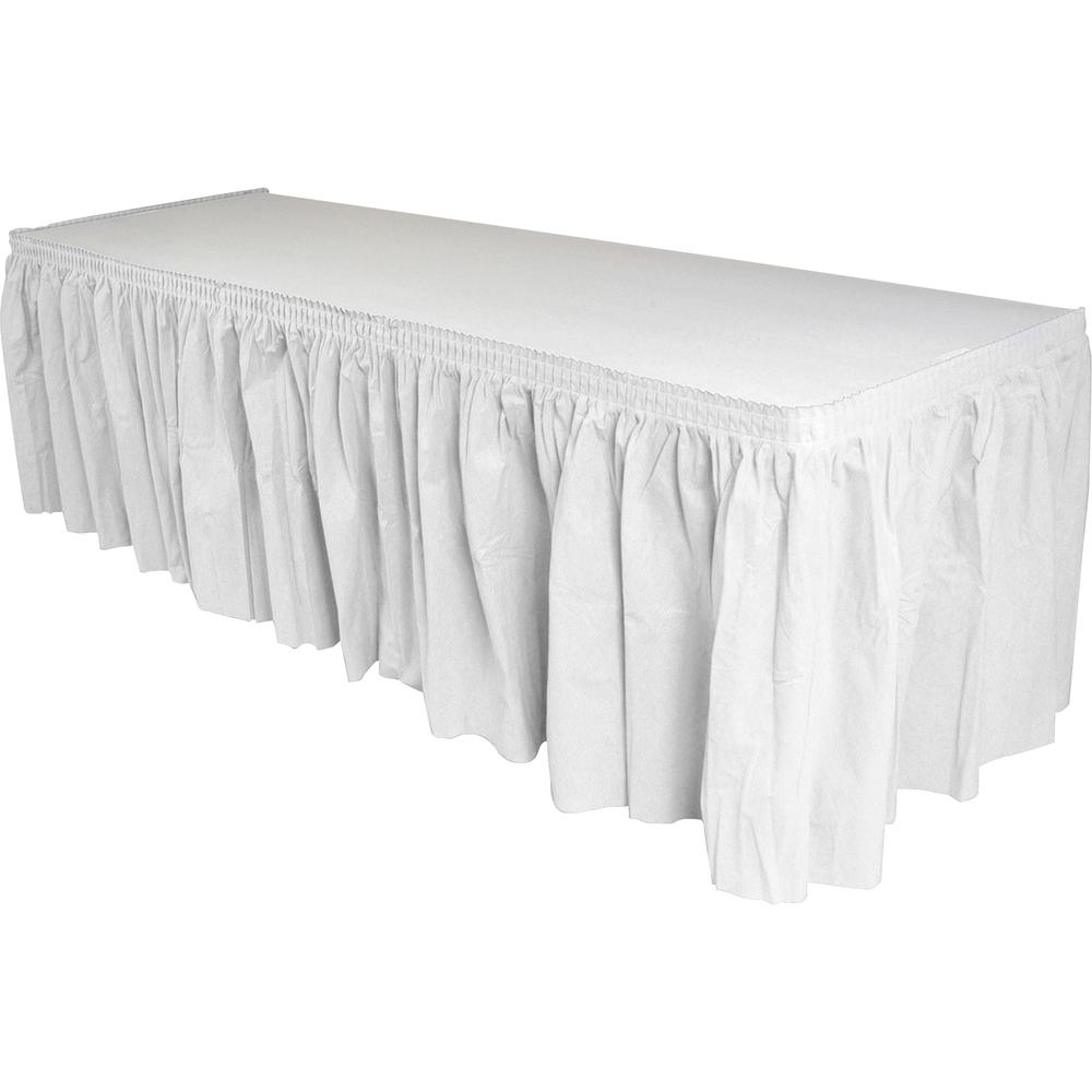 Genuine Joe Nonwoven Table Skirts - 14 ft Length x 29" Width - Adhesive Backing - Polyester - White - 6 / Carton. Picture 2
