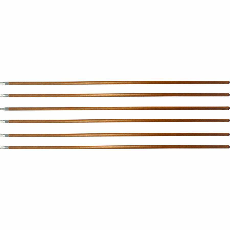 Genuine Joe Wood Handle with Threaded Metal Tip - Natural - Metal, Wood - 6 / Carton. Picture 3