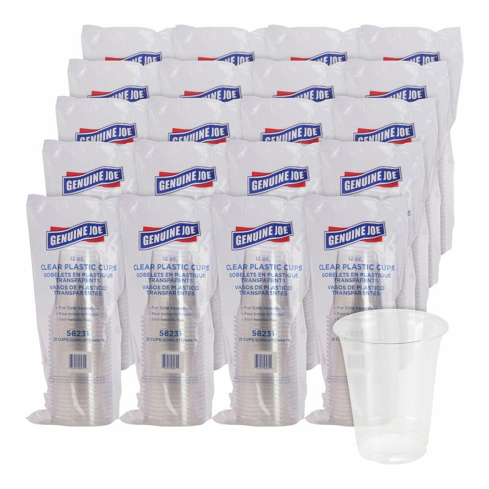 Genuine Joe 12 oz Clear Plastic Cups - 12 fl oz - Clear - Plastic - Cold Drink, Beverage - 25/Pack - 20 / Carton. Picture 6