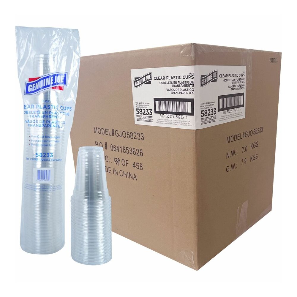 Genuine Joe 9 oz Clear Plastic Cups - 9 fl oz - Clear - Plastic - Cold Drink, Beverage - 50/Pack - 20 / Carton. Picture 5