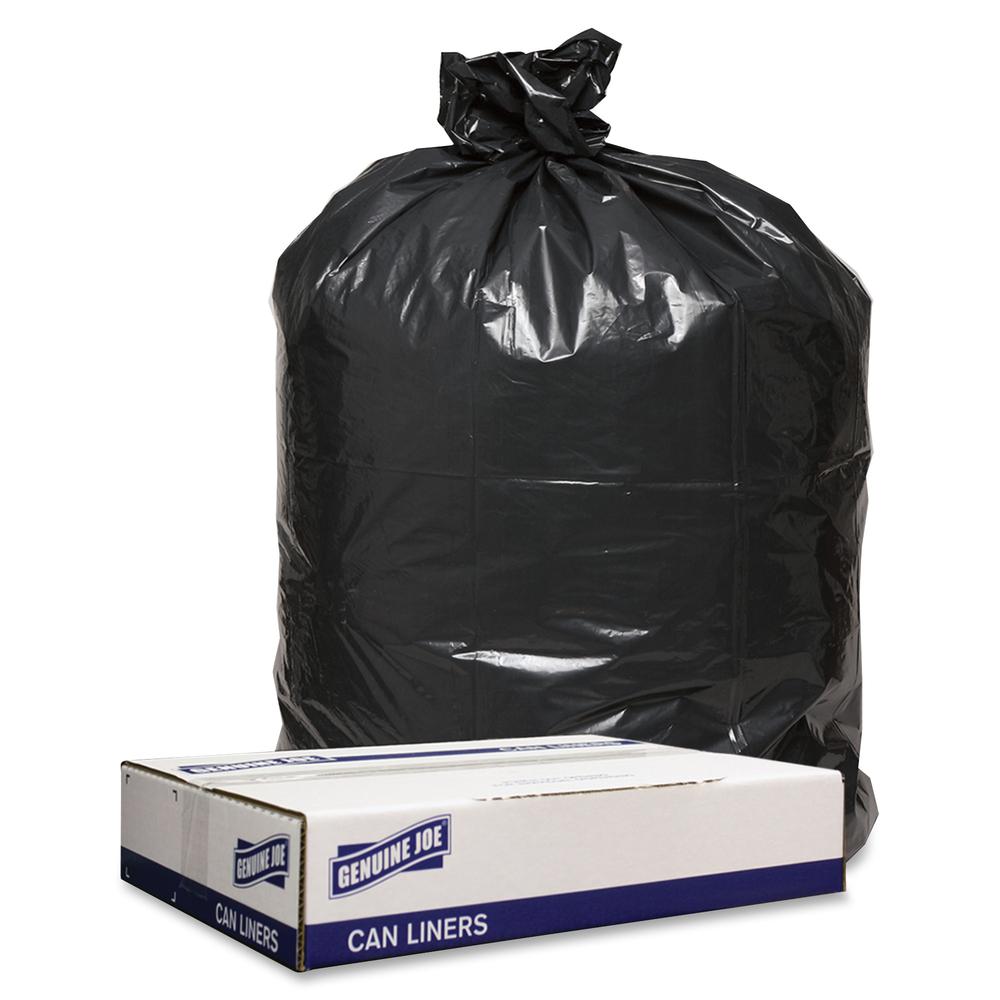 Genuine Joe Low Density Black Can Liners - 56 gal Capacity - 47" Length x 43" Width x 1.60 mil (41 Micron) Thickness - Low Density - Black - Can - Recycled - 100 / Carton. Picture 2