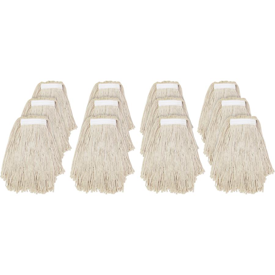 Genuine Joe Clamp-style Cotton Mophead - #16 - Cut Ends, Absorbent, Narrow Headband - Cotton - Natural - 12 / Carton. Picture 3