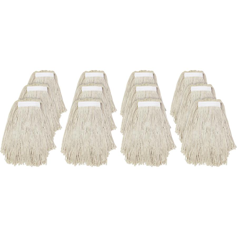 Genuine Joe Clamp-style Mophead - #20 - Cut Ends, Absorbent, Narrow Headband - Cotton - Natural - 12 / Carton. Picture 3