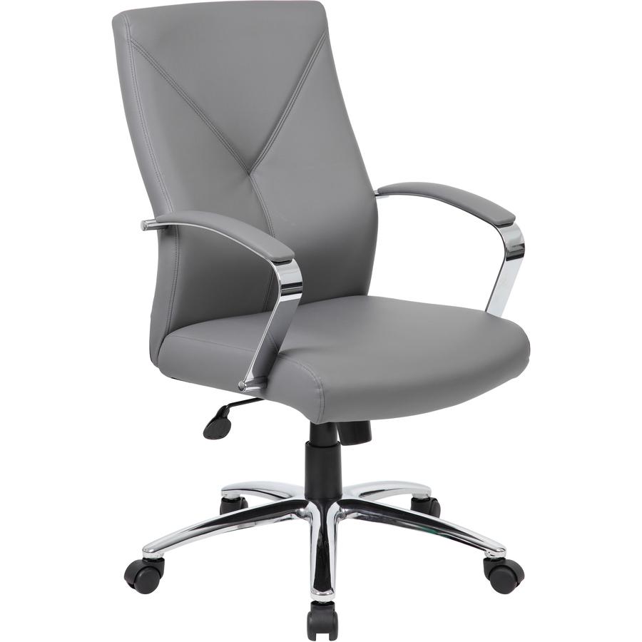 Boss B10101 Executive Chair - Gray LeatherPlus Seat - Gray Leather, Polyurethane Back - Chrome, Black Chrome Frame - 5-star Base - 1 Each. Picture 13