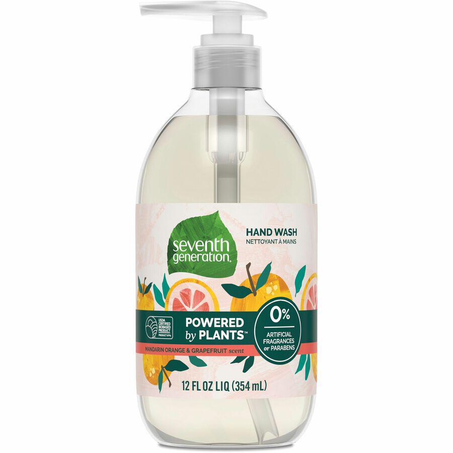 Seventh Generation Hand Wash - Mandarin Orange and Grapefruit ScentFor - 12 fl oz (354.9 mL) - Pump Bottle Dispenser - Hand - Orange - Rich Lather, Triclosan-free, Non-toxic, Dye-free, Bio-based, Phth. Picture 4