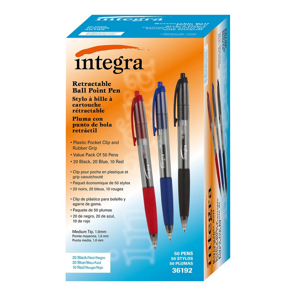 Integra 1.0mm Retractable Ballpoint Pen - Medium Pen Point - 1 mm Pen Point Size - Retractable - Assorted - 50 / Box. Picture 3