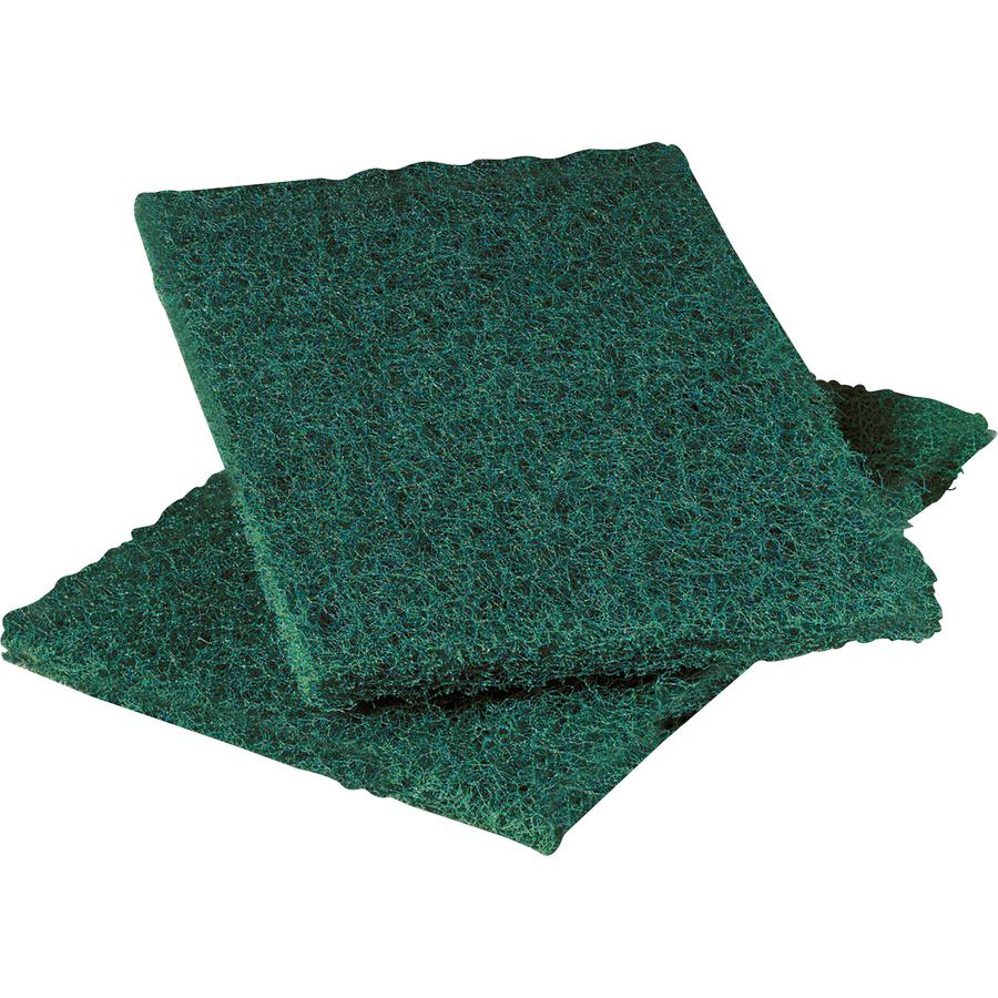 Scotch-Brite Heavy-Duty Scouring Pad - 9" Height x 6" Width - 1 Dozen/Pack - 3 / Carton - Synthetic Fiber, Resin - Green. Picture 2