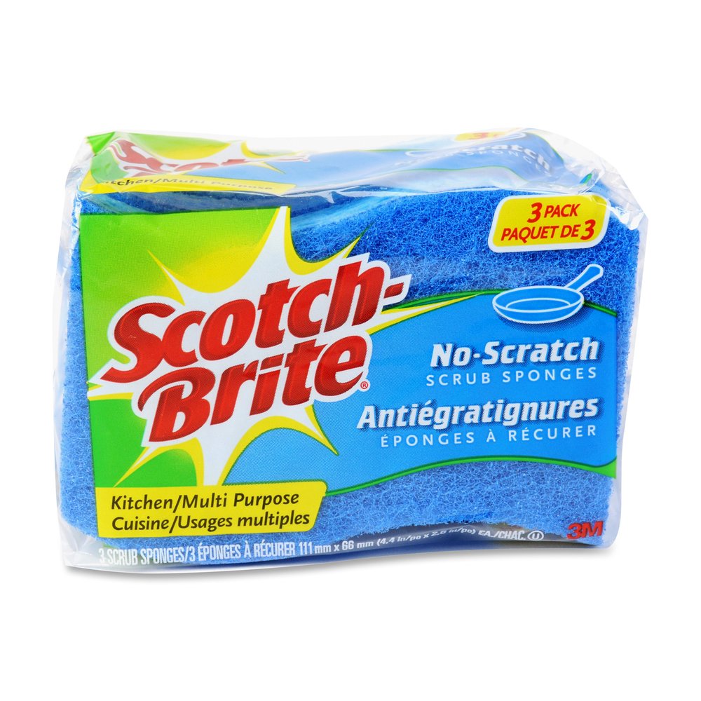Scotch-Brite No Scratch Scrub Sponges - 2.8" Height x 4.5" Width x 4.5" Length x 590 mil Thickness - 3/Pack - 8 / Carton - Blue. Picture 4