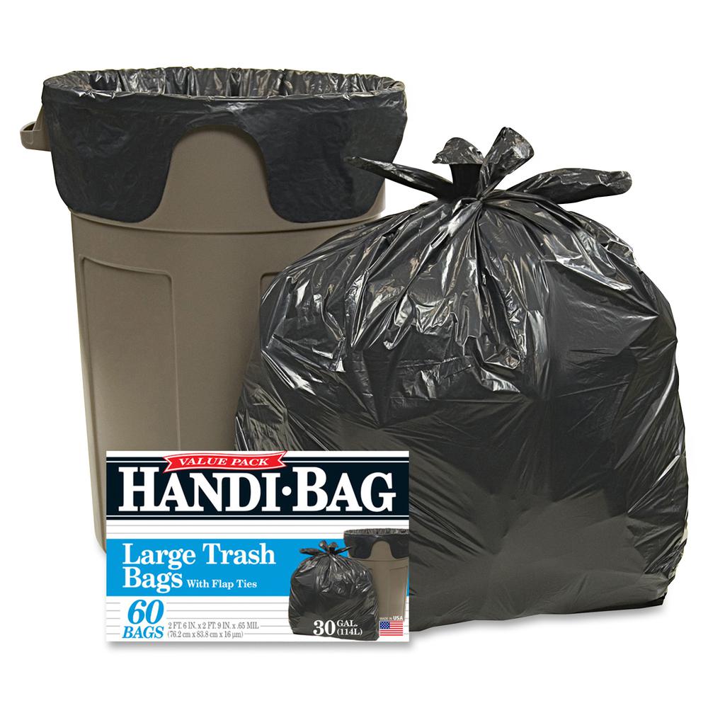 Berry Handi-Bag Wastebasket Bags - Medium Size - 30 gal Capacity - 36" Length x 29" Width x 0.70 mil (18 Micron) Thickness - Black - Hexene Resin - Home, Office - 60/Box - 6 / Carton. Picture 2