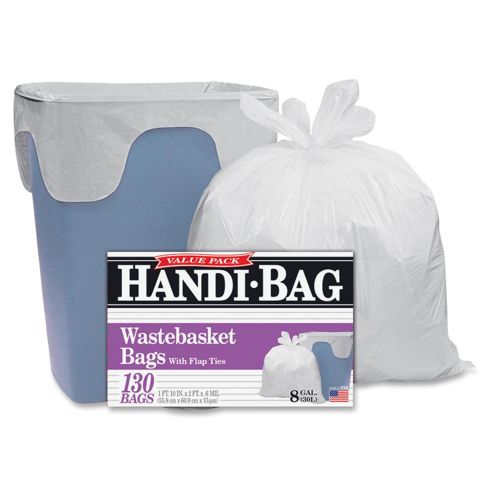 Berry Handi-Bag Wastebasket Bags - Small Size - 8 gal Capacity - 24" Length x 21.50" Width x 0.60 mil (15 Micron) Thickness - White - Hexene Resin - Home, Office - 130/Box - 6 / Carton. Picture 2