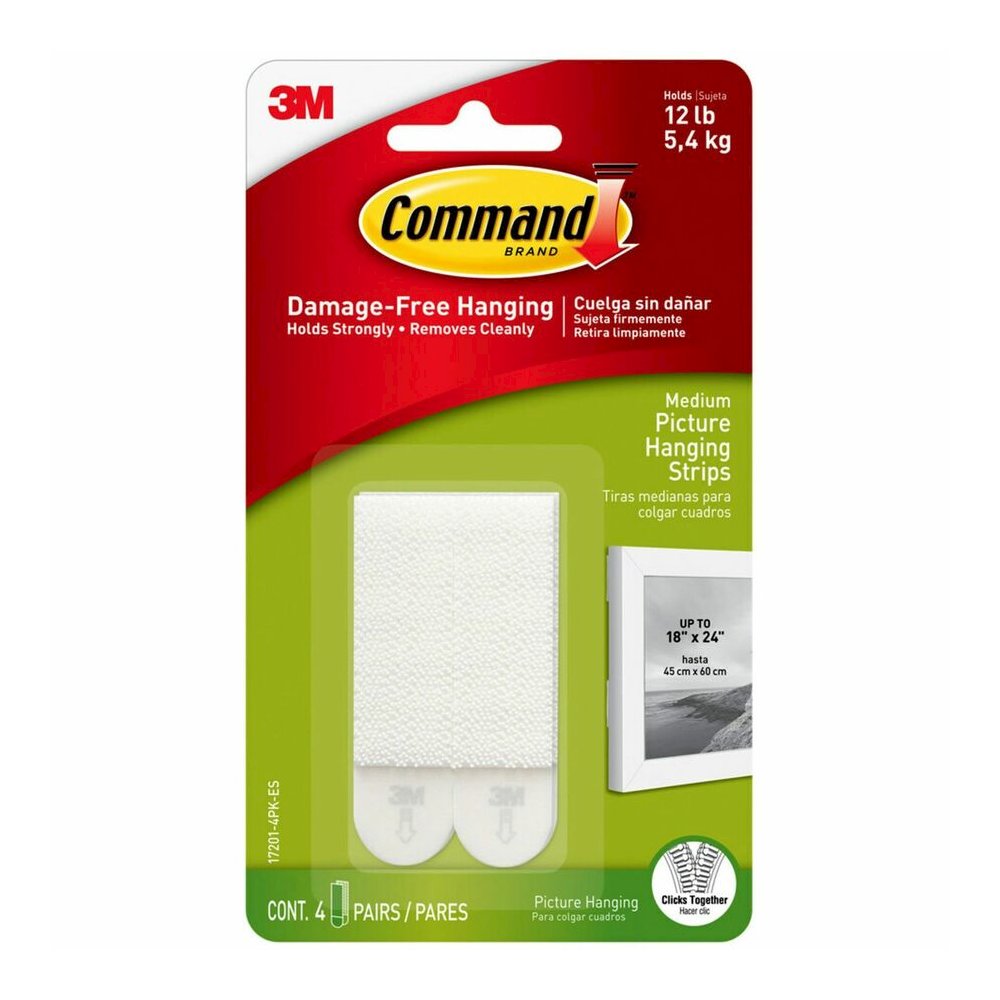 Command Medium Picture Hanging Strips - 2.75" Length x 0.63" Width x 100 mil Thickness - White - Foam - 2/Set - 4 / Pack. Picture 2