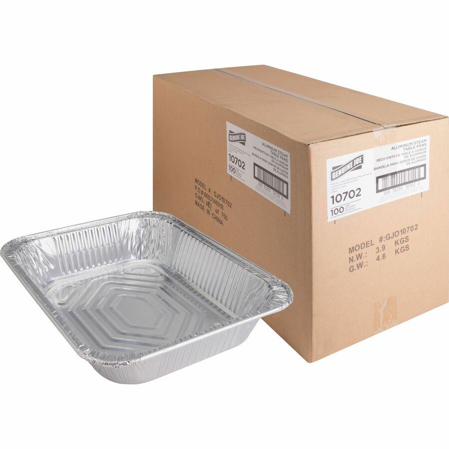 Genuine Joe Half-size Disposable Aluminum Pan - Cooking, Serving - Disposable - 0.5" Diameter - Silver - Aluminum Body - 100 / Carton. Picture 13