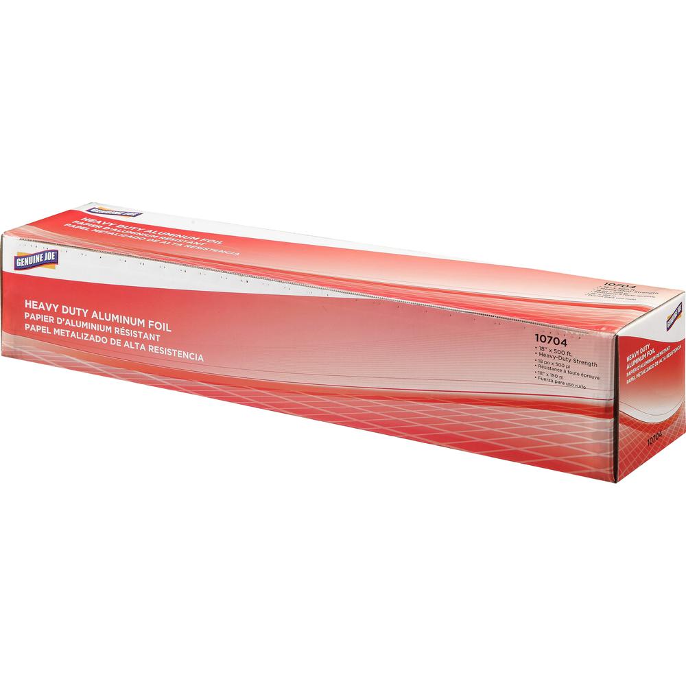 Genuine Joe Heavy-duty Aluminum Foil - 18" Width x 500 ft Length - Heavy Duty, Sturdy, Dispenser, Pliable - Aluminum - Silver - 1 Each. Picture 2