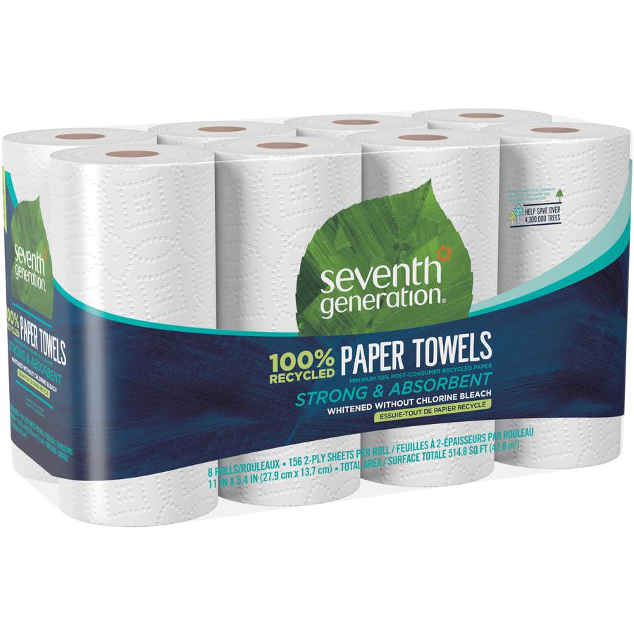 Seventh Generation 100% Recycled Paper Towels - 2 Ply - 156 Sheets/Roll - White - PaperPack - 8/Pack - 4 / Carton. Picture 6