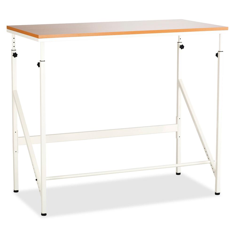 Safco Laminate Tabletop Standing-Height Desk - For - Table TopMelamine Laminate Rectangle, Beech Top - Powder Coated, Cream Base - Adjustable Height - 38" to 50" Adjustment x 48" Table Top Width x 24". Picture 2