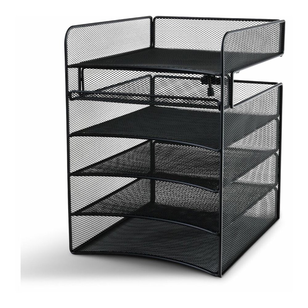 Safco Onyx Horizontal Hanging Desktop Storage - 5 Compartment(s) - 14.38" Height x 10.25" Width x 12.38" Depth - Durable, Lightweight, Scratch Resistant - Powder Coated - Black - Steel - 1 Each. Picture 11