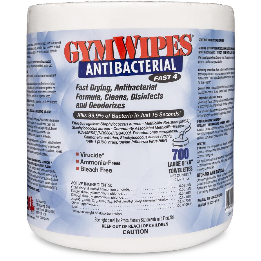 2XL GymWipes Antibacterial Towelettes Bucket Refill - 6" x 8" - White - 700 Per Bag - 1 Each. Picture 2