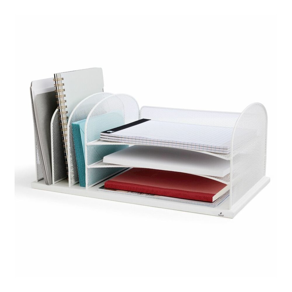 Safco Onyx 3 Tray/3 Upright Section Desk Organizer - 8.25" Height x 19.50" Width x 11.50" Depth - Desktop - White - Steel - 1 Each. Picture 9