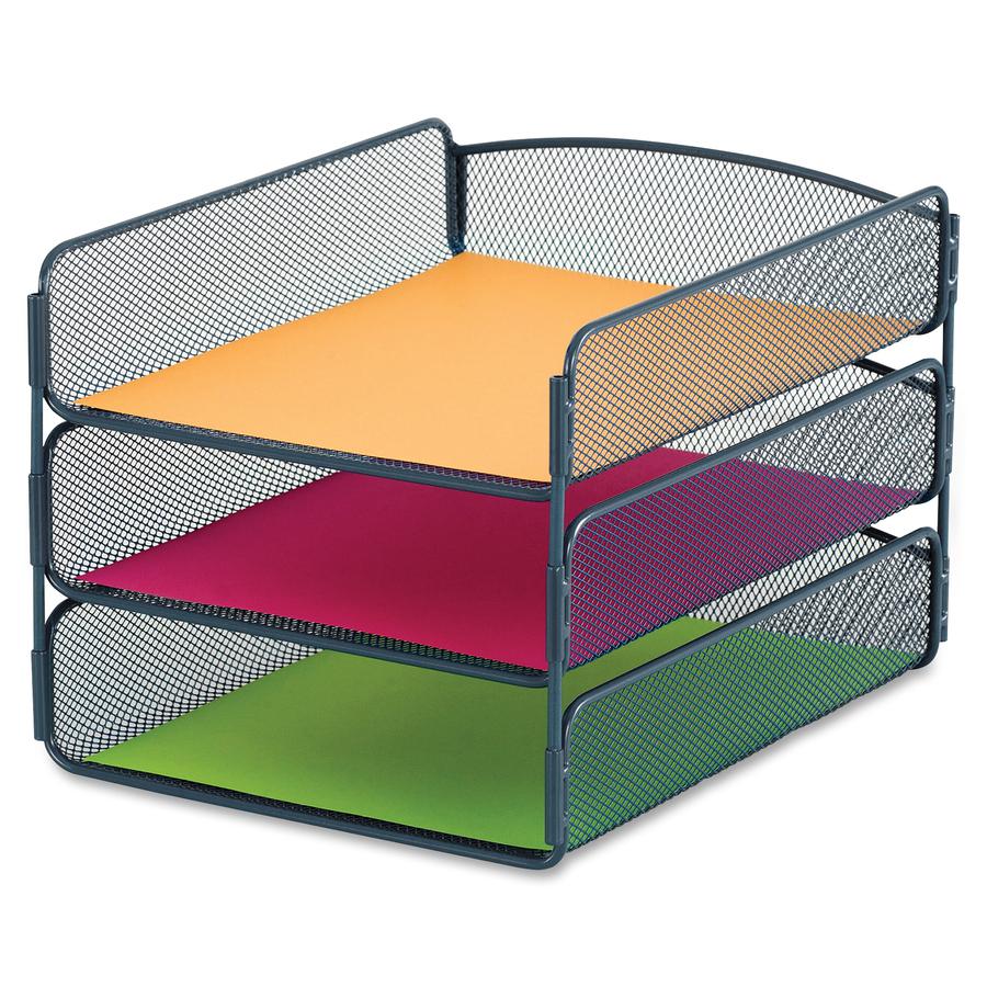 Safco Onyx Letter Tray - 3 Compartment(s) - 8" Height x 9.25" Width x 11.75" Depth - Desktop - Blue - Steel - 1 Each. Picture 2
