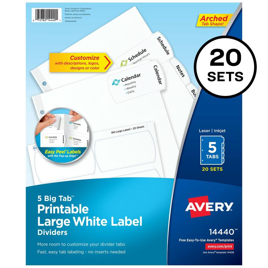 Avery&reg; Big Tab Tab Divider - 100 x Divider(s) - 5 - 5 Tab(s)/Set - 8.5" Divider Width x 11" Divider Length - 3 Hole Punched - White Paper Divider - White Paper Tab(s) - Recycled - 20 / Box. Picture 5