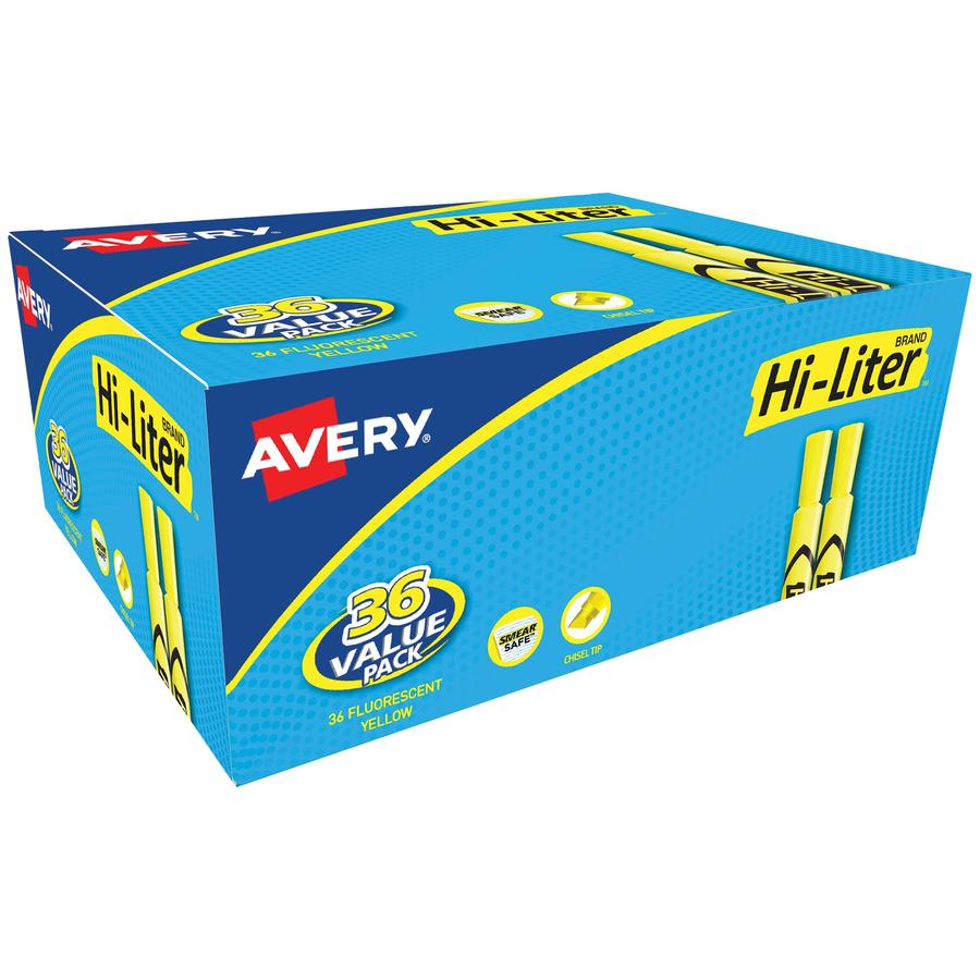 Avery&reg; Hi-Liter Desk-Style Highlighters - Chisel Marker Point Style - Fluorescent Yellow Water Based Ink - 36 / Box. Picture 2
