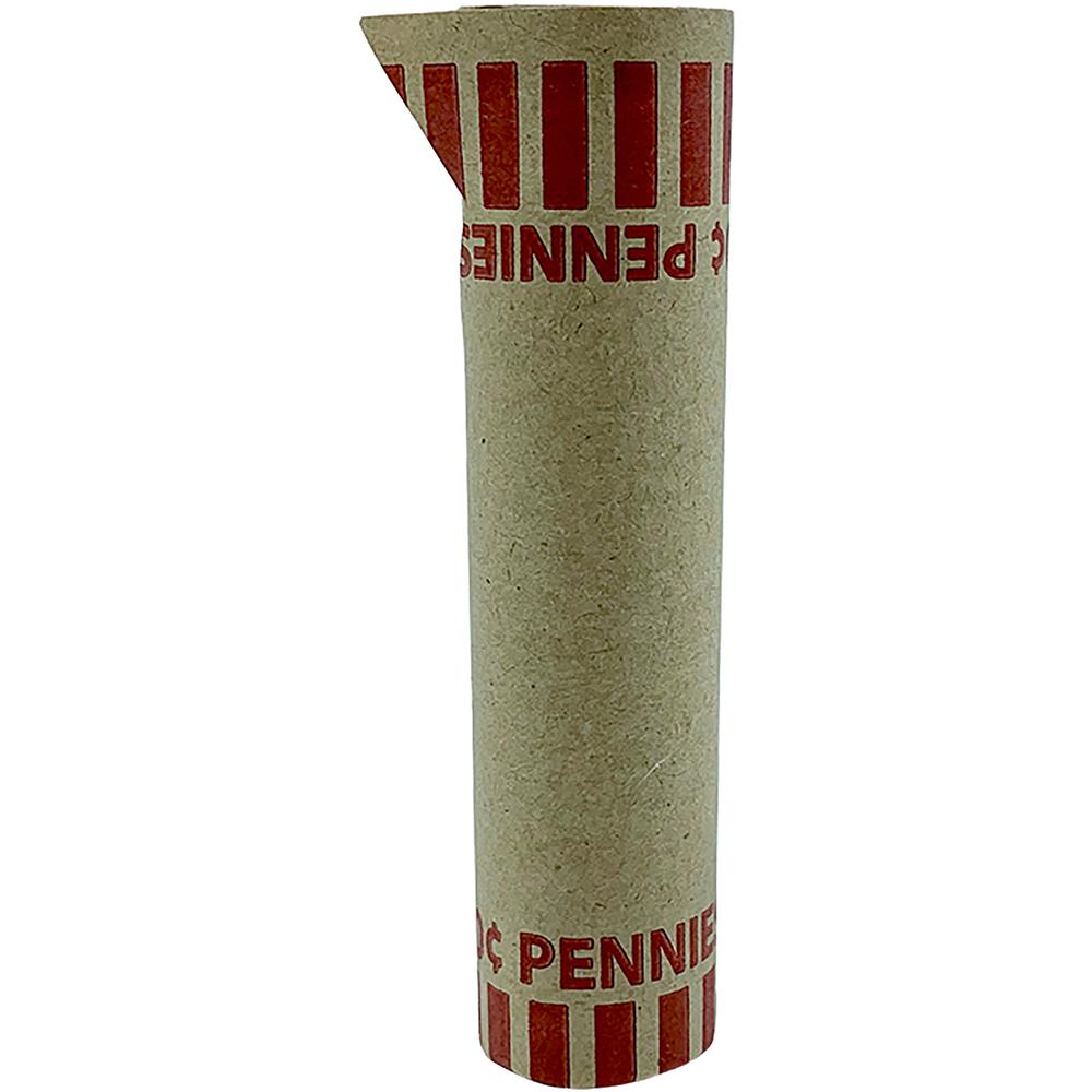 PAP-R Tubular Coin Wrap - 1¢ Denomination - Durable, Burst Resistant, Crimped, Pre-formed - 57 lb Basis Weight - Paper - Red - 1000 / Box. Picture 6