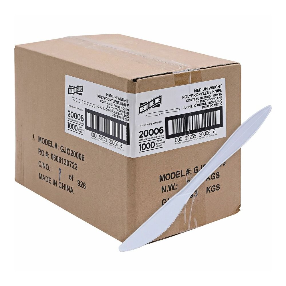 Genuine Joe Individually Wrapped Knife - 1 Piece(s) - Knife - 1 x Knife - Disposable - Polypropylene - White - 1 Carton. Picture 5