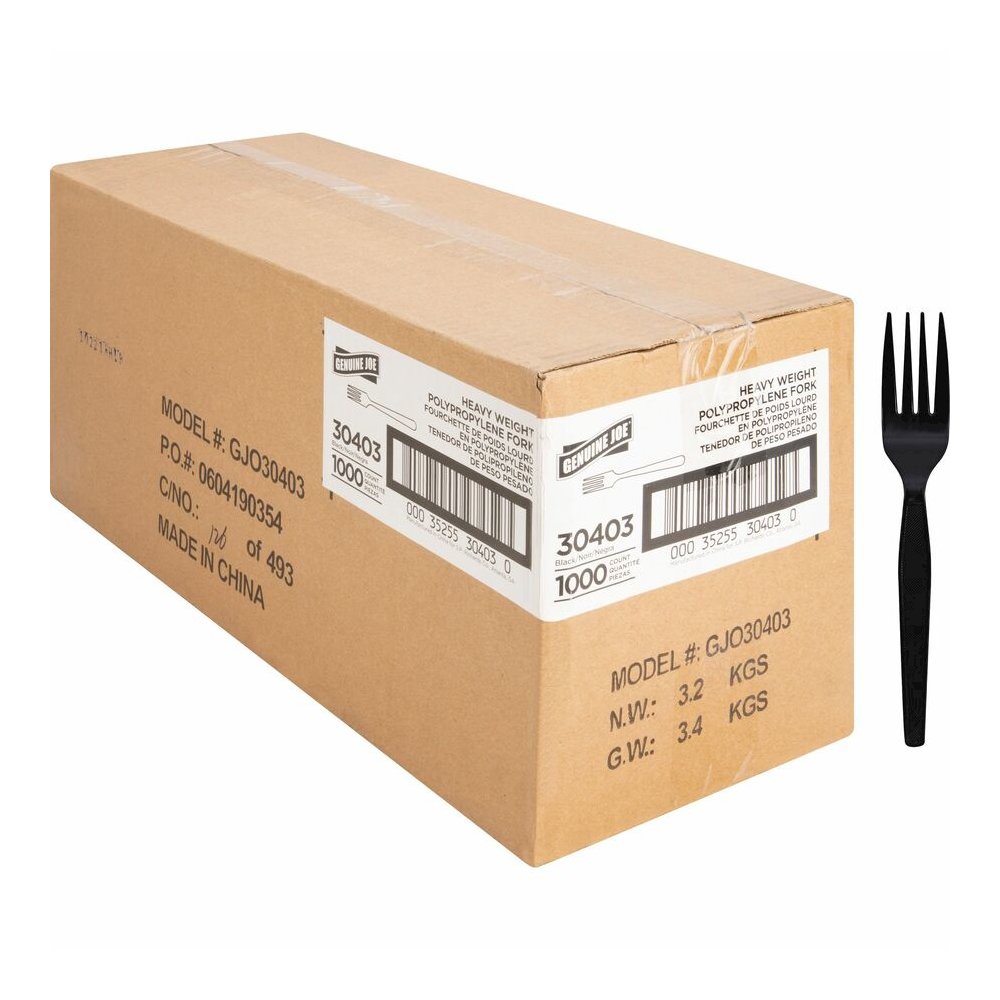 Genuine Joe Medium-Heavyweight Plastic Fork - 1 Piece(s) - Fork - 1 x Fork - Disposable - Textured - Black - 1000 / Carton. Picture 9