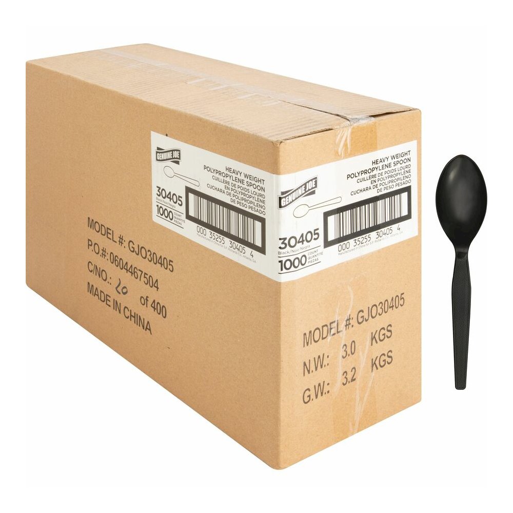 Genuine Joe Medium-Heavyweight Plastic Spoon - 1 Piece(s) - Spoon - 1 x Spoon - Disposable - Textured - Black - 1000 / Carton. Picture 9