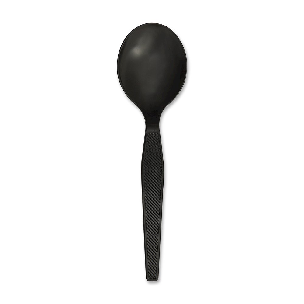 Genuine Joe Medium-Heavyweight Plastic Soup Spoons - 1 Piece(s) - Soup Spoon - 1 x Soup Spoon - Disposable - Textured - Black - 1000 / Carton. Picture 5