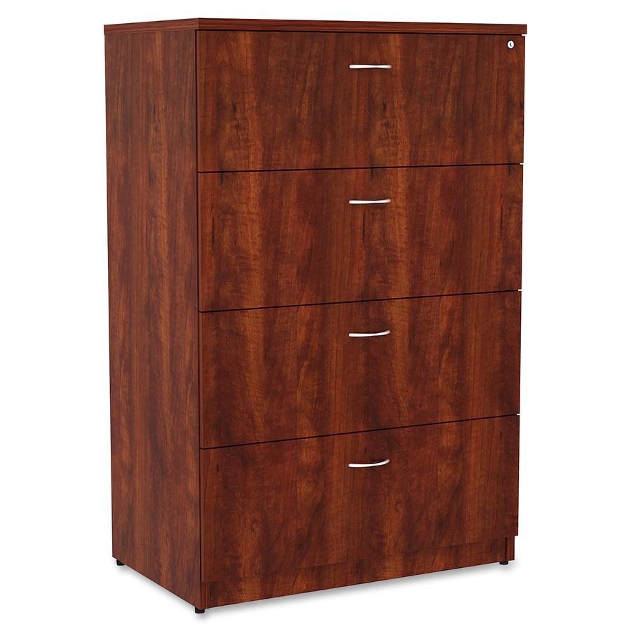 Lorell Essentials Series 4-Drawer Lateral File - 1" Thickness Top, 54.8" Height x 35.5" Width x 22" Depth - Total Drawer(s): 4 - Finish: Cherry Laminate - 1 Each. Picture 7