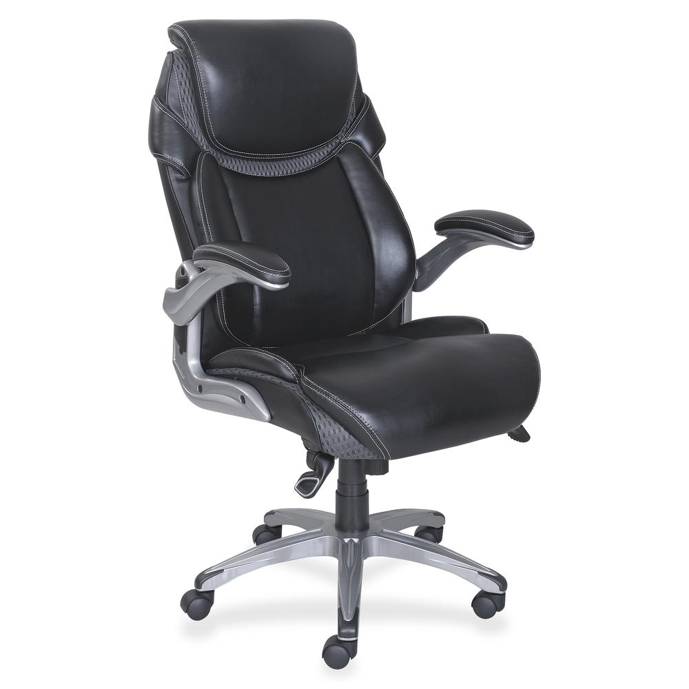 Lorell Wellness by Design Mesh Executive Office Chair - Black Bonded Leather Seat - Black Bonded Leather Back - High Back - 5-star Base - Armrest - 1 Each. Picture 4