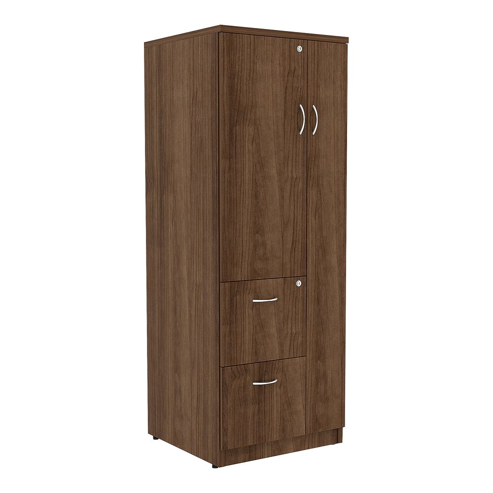 Lorell Essentials/Revelance Tall Storage Cabinet - 23.6" x 23.6"65.6" Cabinet, 0.5" Compartment - 2 x Storage Drawer(s) - 1 Door(s) - Finish: Walnut, Laminate. Picture 11