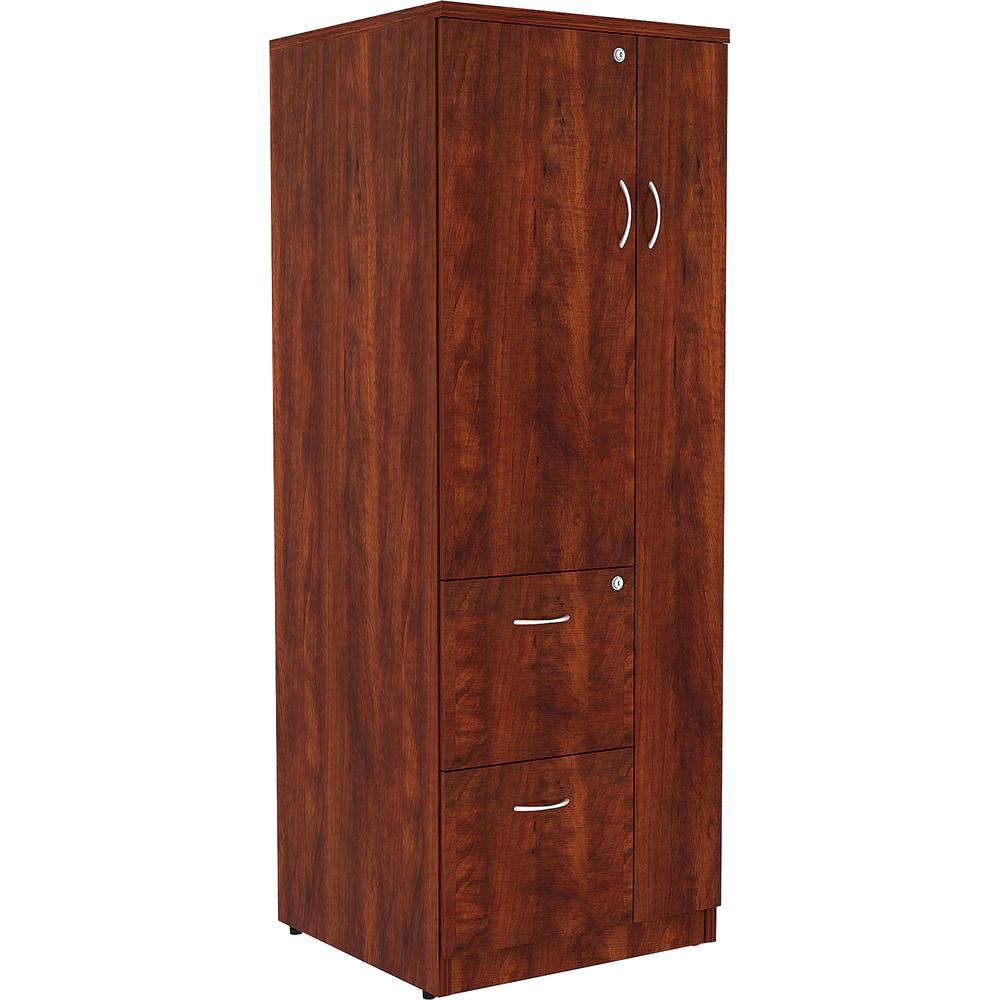Lorell Essentials Series Tall Storage Cabinet - 23.6" x 23.6"65.6" Cabinet, 0.5" Compartment - 2 x Storage Drawer(s) - 1 Door(s) - Finish: Cherry, Laminate. Picture 3