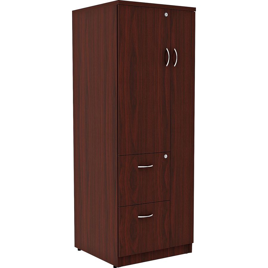 Lorell Essentials/Revelance Tall Storage Cabinet - 65.6" Height x 23.6" Width x 23.6" Depth Cabinet, x 0.5" Length Compartment - Total Drawer(s): 2 - 1 Door(s) - Finish: Mahogany, Laminate - Durable, . Picture 8