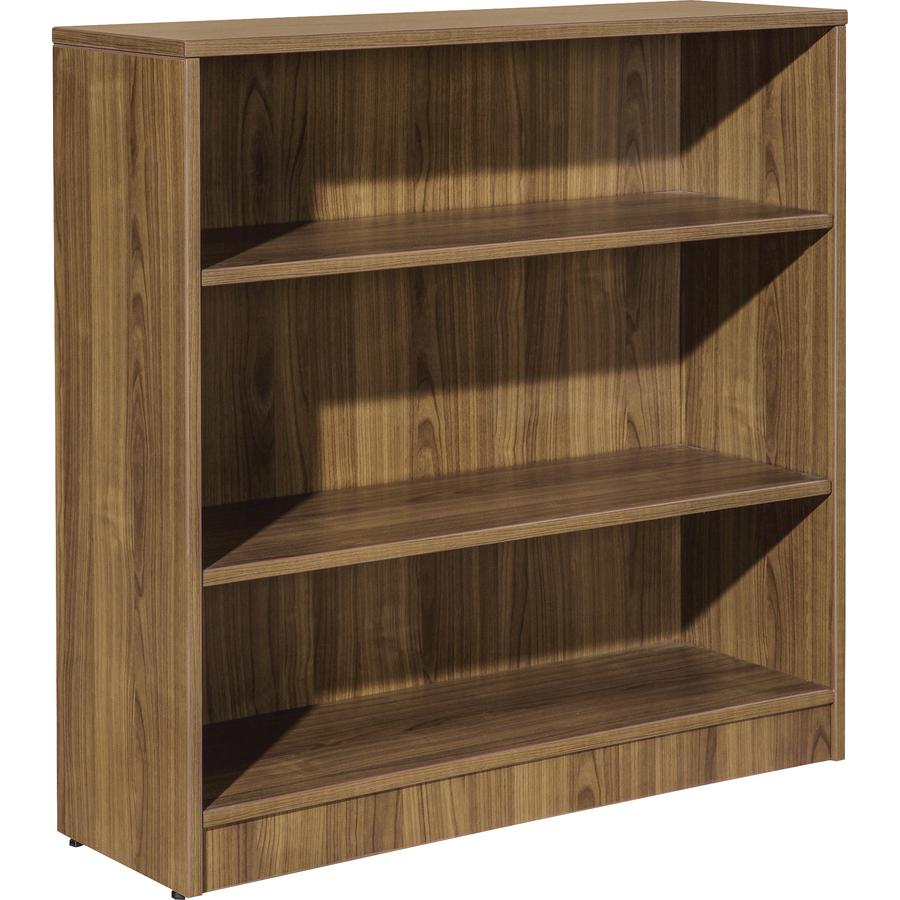 Lorell Laminate Bookcase - 3 Shelf(ves) - 36" Height x 36" Width x 12" Depth - Sturdy, Adjustable Feet, Adjustable Shelf - Thermofused Laminate (TFL) - Walnut - Laminate - 1 Each. Picture 6